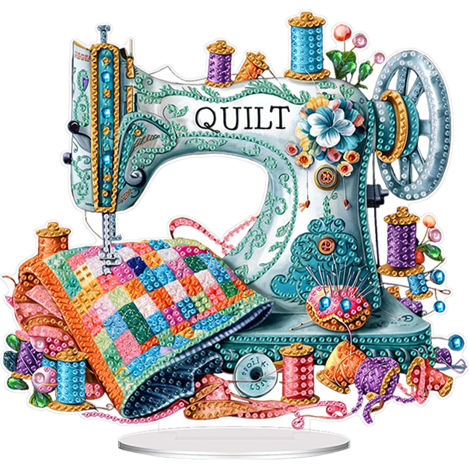 Acrylic Special Shape Flower Sewing Machine Diamond Painting Tabletop Ornaments Kit 5D DIY Diamond Art Tabletop Decorations Diamond Painting Desktop Decors for Home Office Decor
