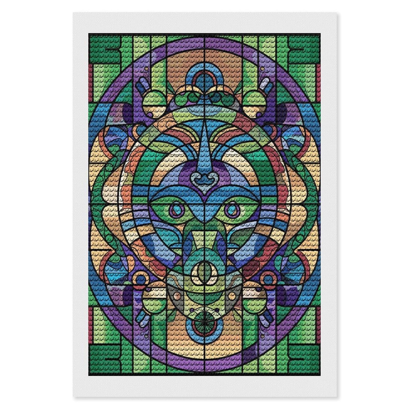 Junmoney Stained Glass Mandala Face Diamond Art Canvas 8"x12", for Creative Relaxation, Simple to Start, Aesthetic Room Decor, Holiday Gift Idea