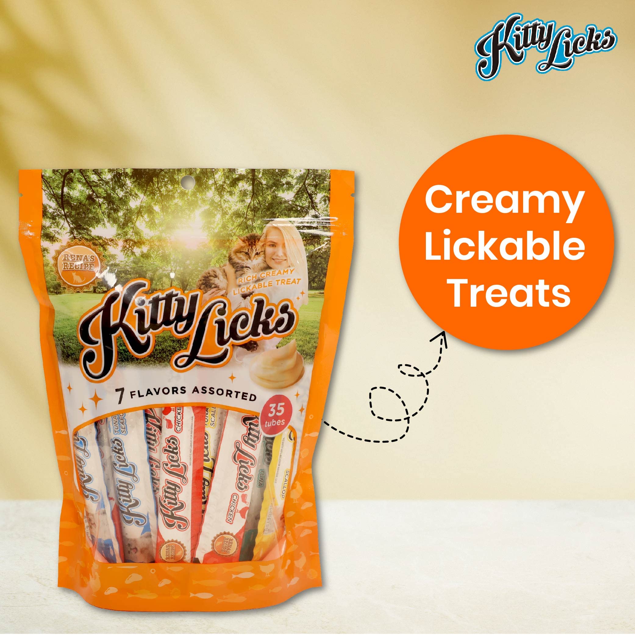 Rena Kitty Licks Creamy Cat Treats 30 Tubes | 7 Assorted Chicken, Tuna & Seafood Flavours | Lickable Puree Treats for Cats & Kittens | Nutritious, Hydrating & Tasty Cat Snack 3