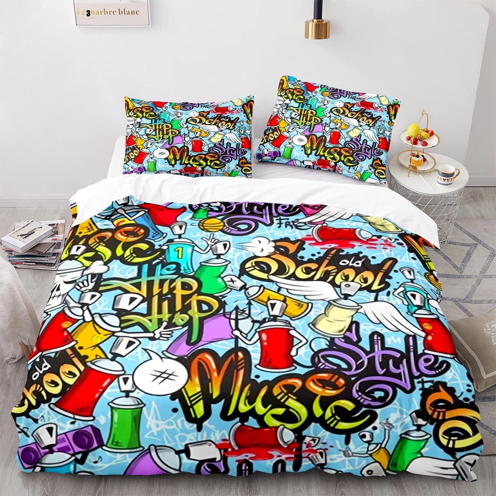 ApttEk Poliéster Suave Funda Nordica 105 Graffiti Grafiti Hip Hop Funda Nordica 155 X 220 Cm Duradero Y De Secado Rápido Funda Nórdica 220X155 + Funda De Almohada 40X75 Cm
