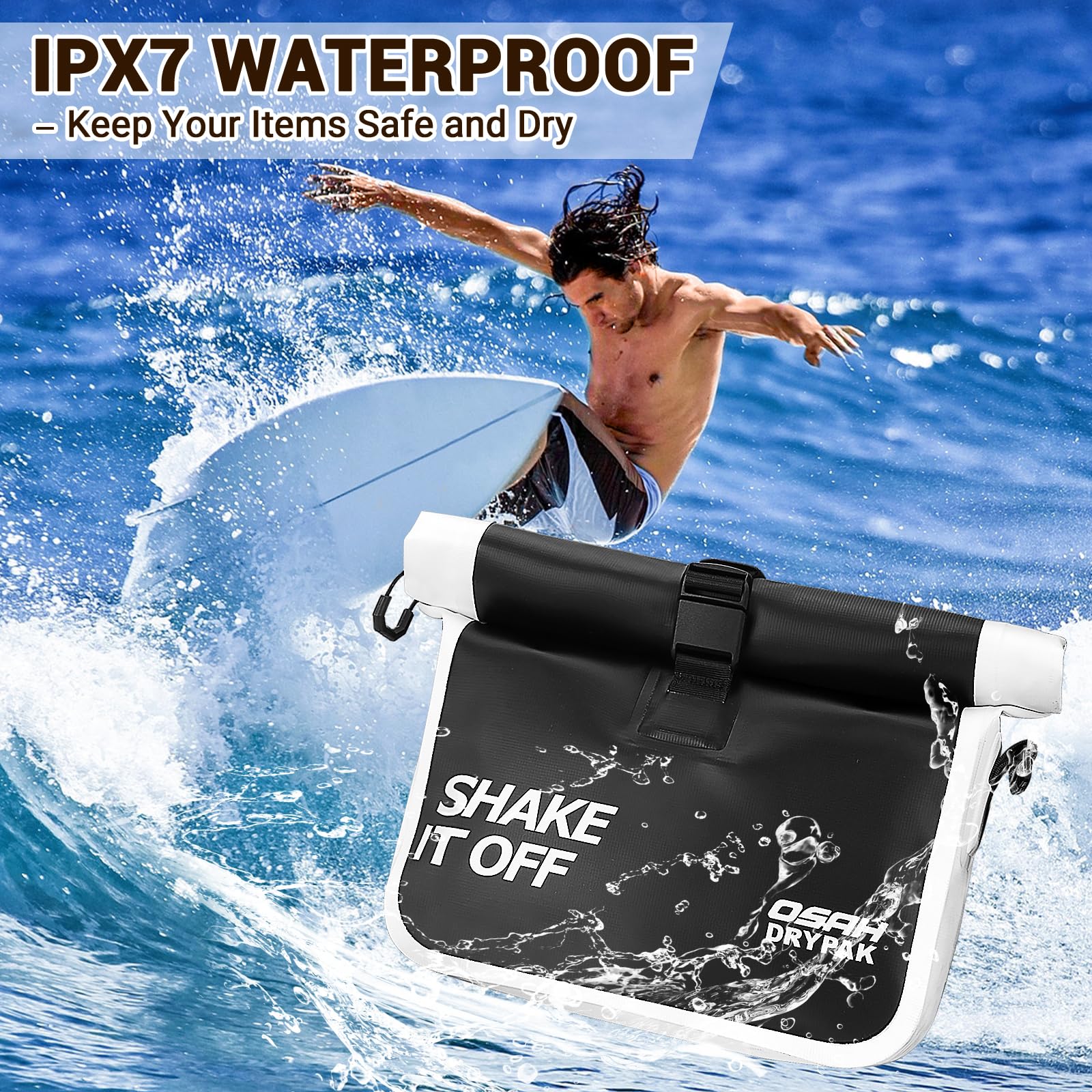 OSAH DRYPAK Waterproof Bag, Waterproof Shoulder Bag, Airtight Dry bag, Floating Waterproof Pouch with Adjustable Strap, Waterproof Bag for Kayaking, Swimming, Snorkeling, Boating