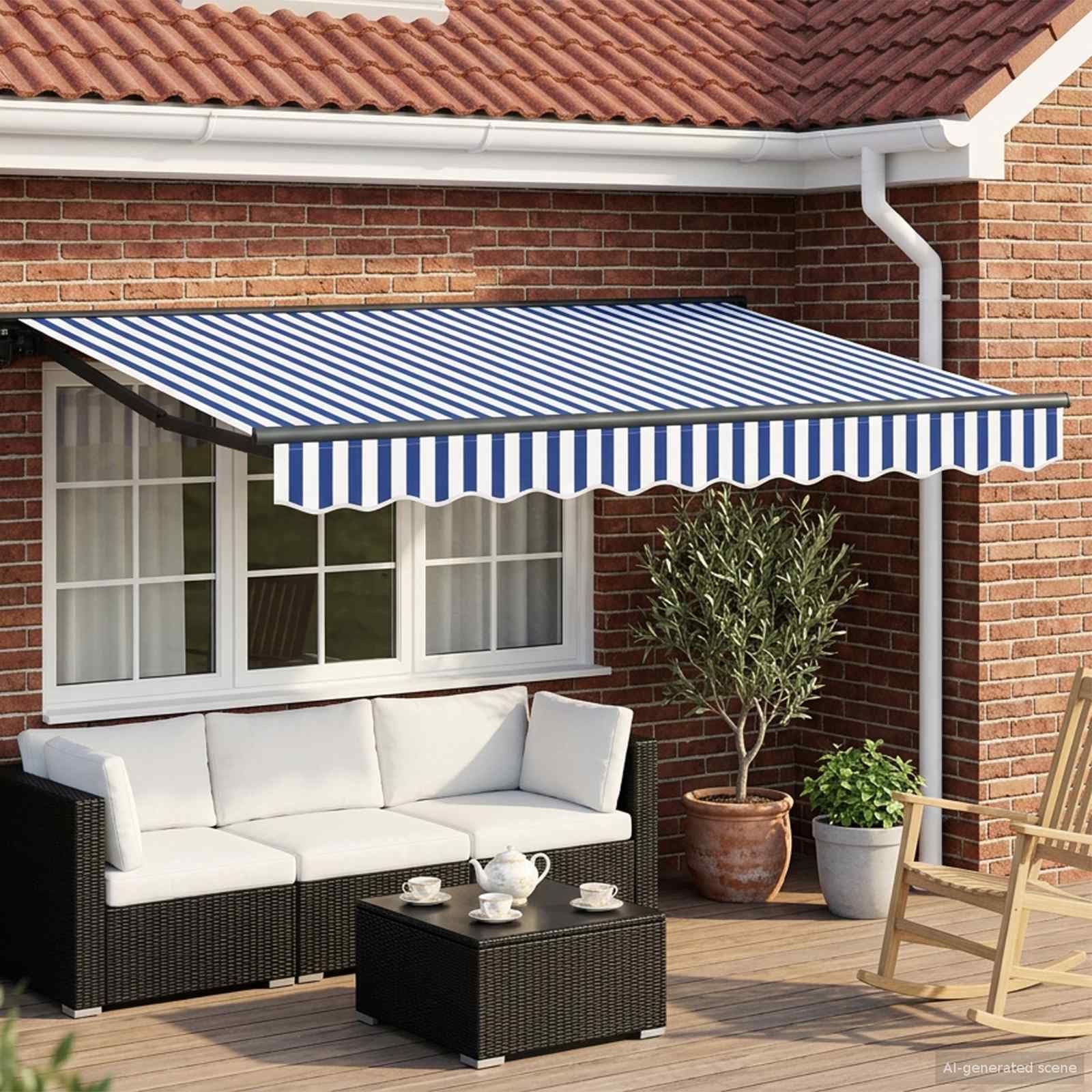 vidaXL Elektrische ausziehbare Markise Blau, Weiß, Anthrazit 3 x 2,5 m, Garten und Terrasse, Moderne rechteckige Markise, Elektrisches Sonnendach, Verstellbare Sonnenblende, Wetterfest