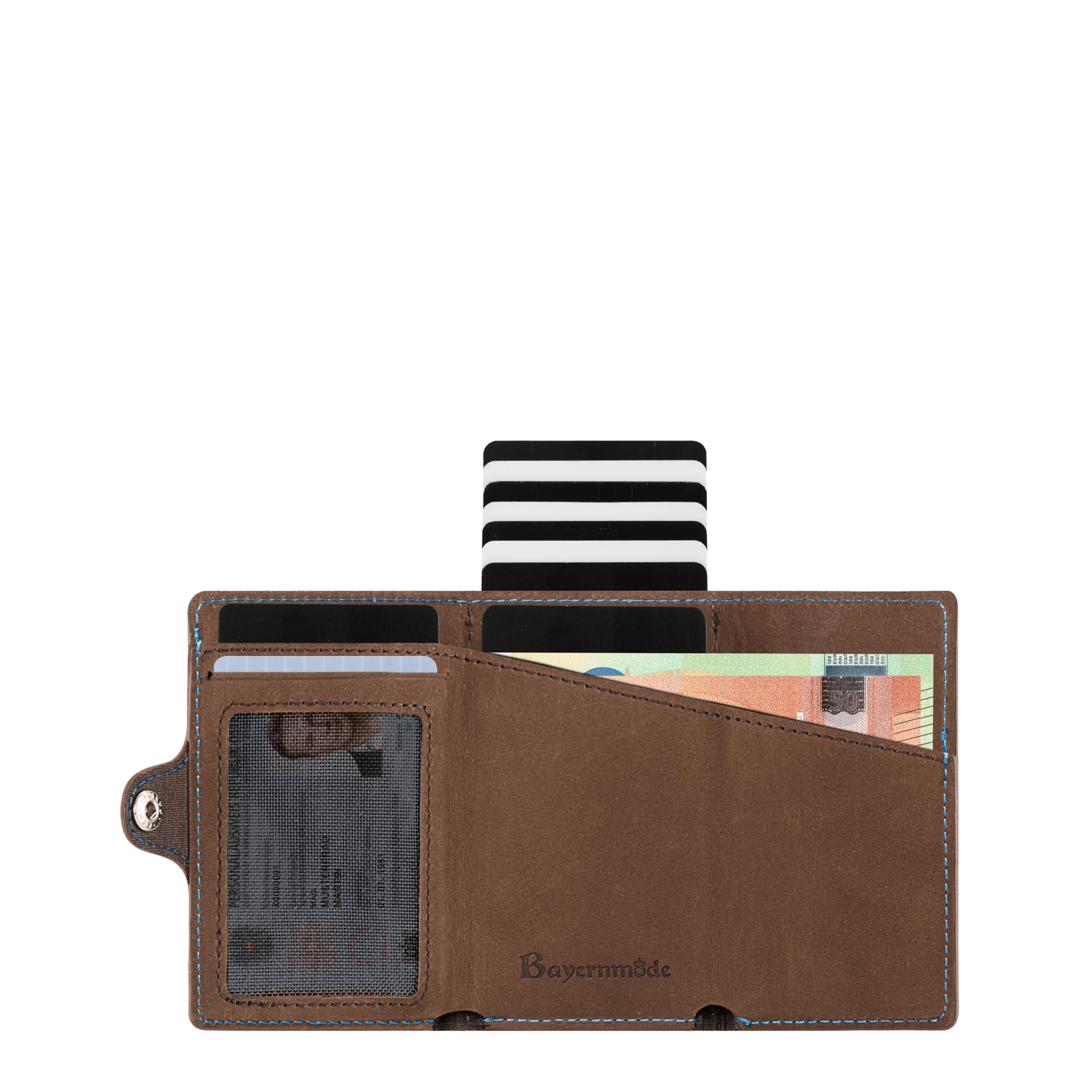 Bayern Smart Wallet Echtleder – Pop-Up Kartenetui mit Bayern Prägung, Wappen Emblem, RFID-Schutz, Münzfach & Scheinfach, personalisierbar, inkl. Geschenkbox
