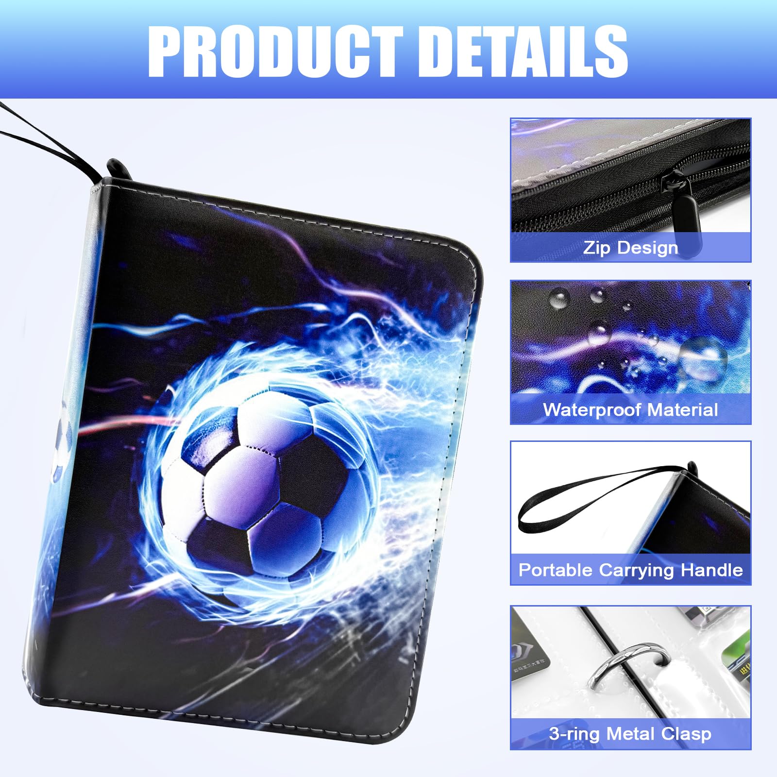 Football Card Holder PU Waterproof,Card Collection Folder for 400 Cards - Image 3