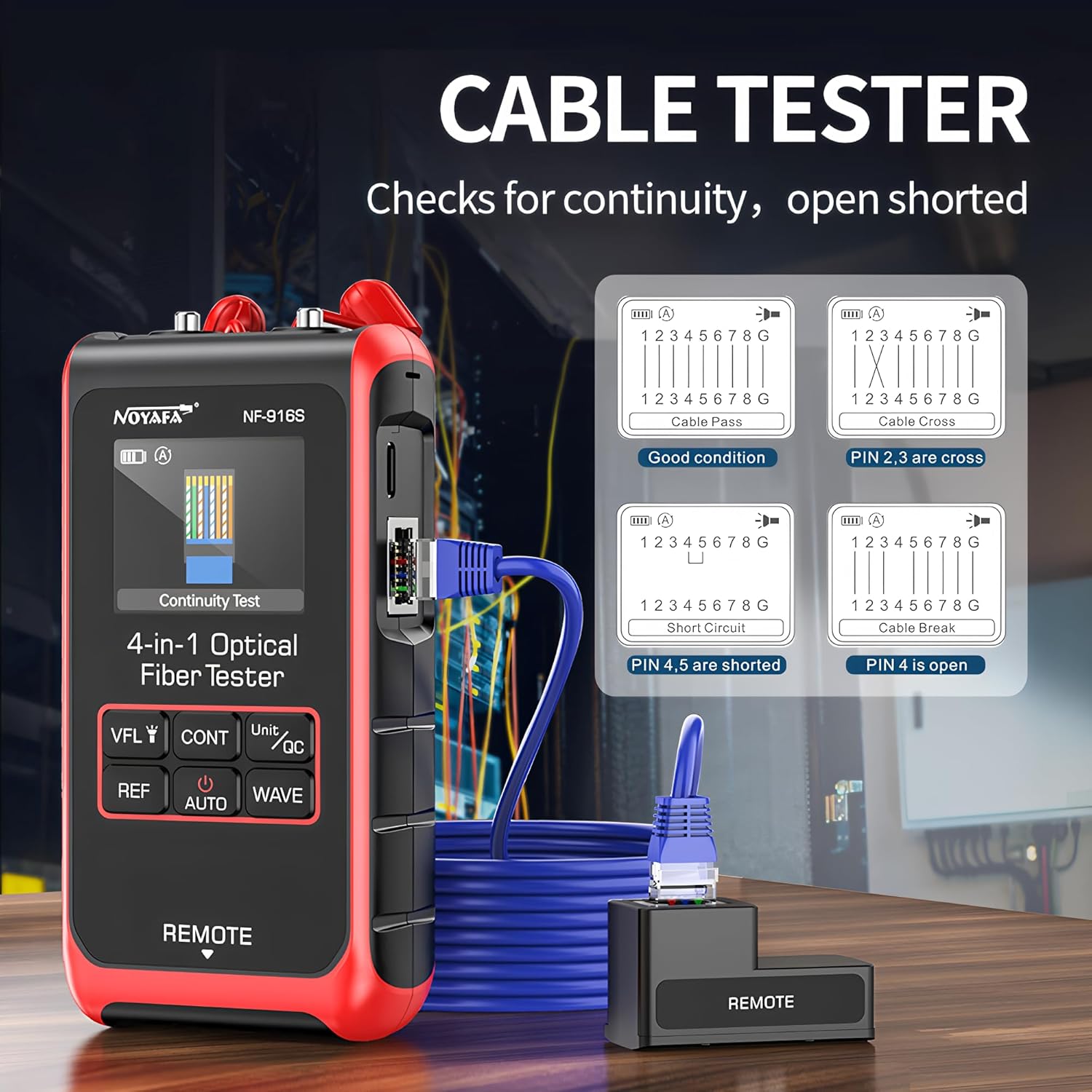 NF-916S 4 in 1 Mini Fiber Optic Cable Tester Visual Fault Locator Network Tester Crimp Testing 10 Optional Wavelengths Testing