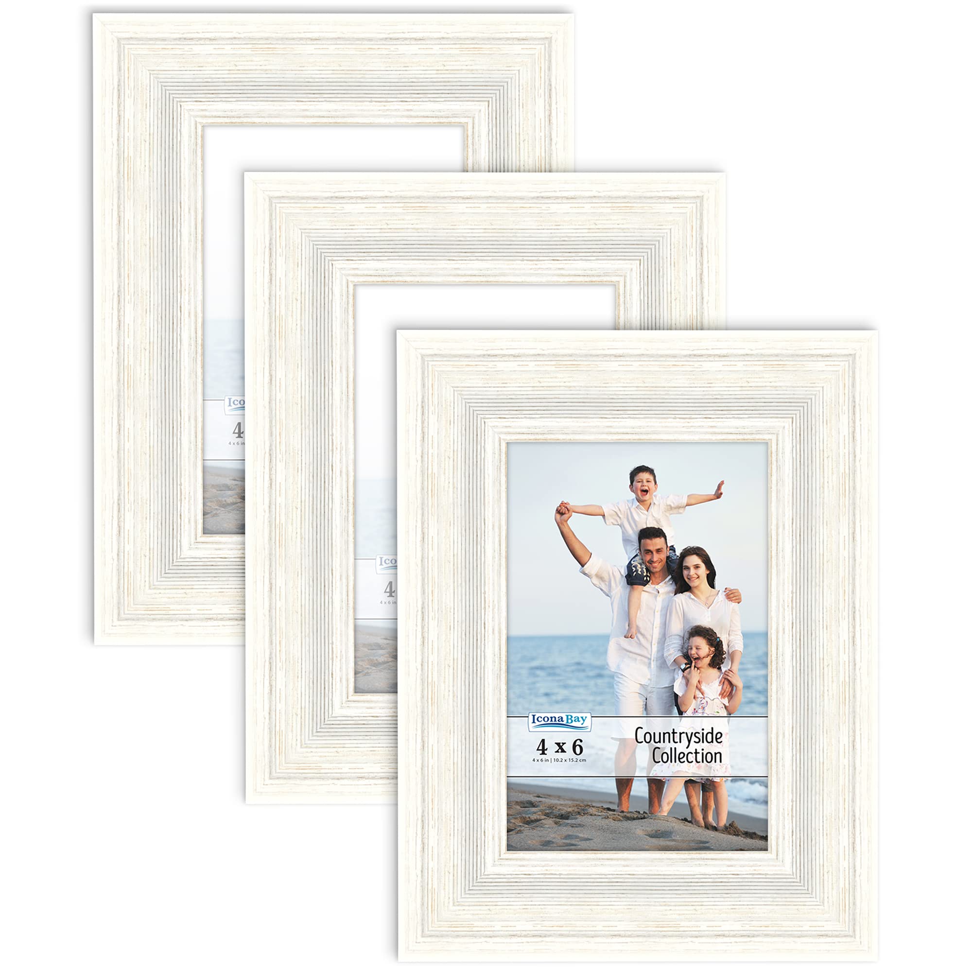 Icona Bay 4x6 Picture Frames (Alpine White, 3 Pack), French Country Style Picture Frame Set, Wall Mount or Table Top, Countryside Collection