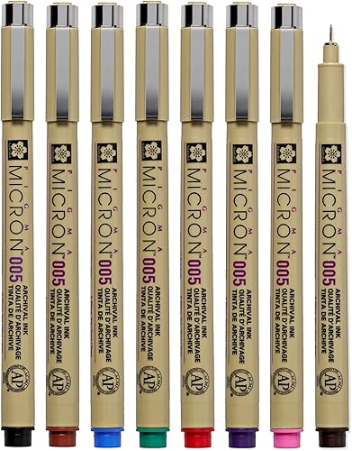 SAKURA Pigma Micron 005 8 Color Set Water Based Pigment for Illustration - Holiday Gifts for Artists, Crafters & DIY Gifts Projects