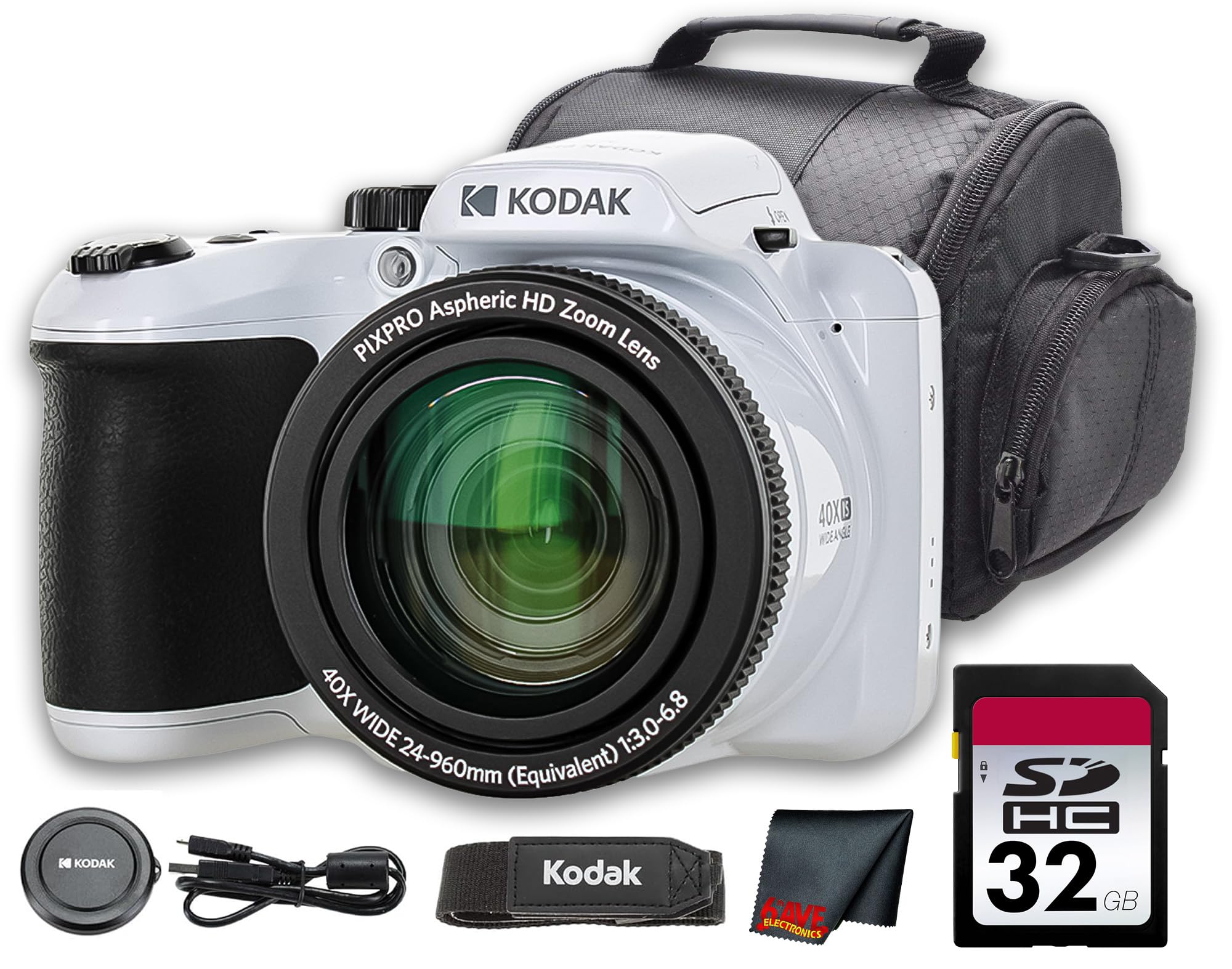 Kodak PIXPRO AZ405 Digital Camera (White) | 20MP Sensor, 40x Optical Zoom, 24mm Wide-Angle Lens & Optical Image Stabilization | Great for Travel & Everyday Photos (AZ405WH) + 32GB Card + Bag + Cloth-picture-11