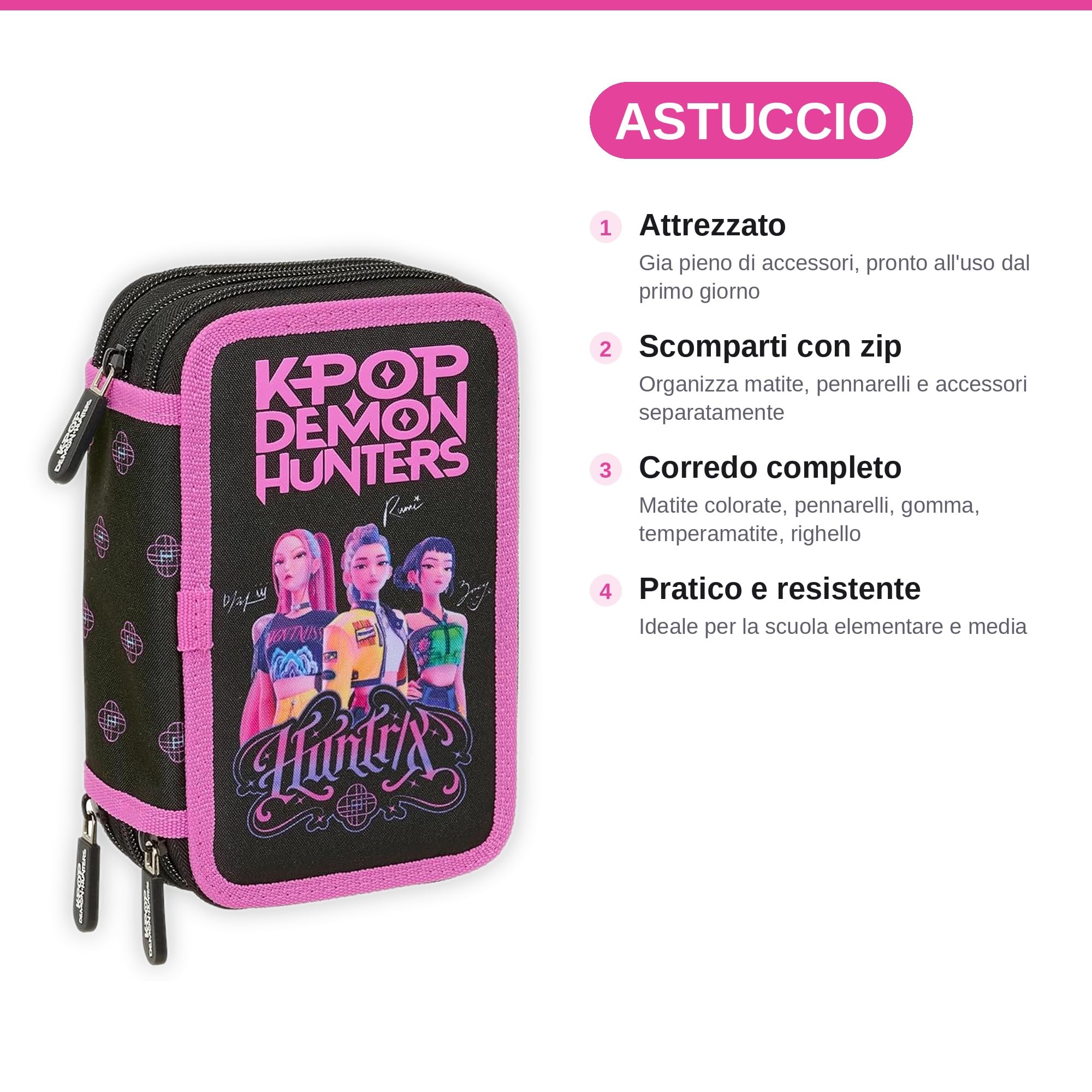 VARZI Zaino + Astuccio KPop Demon Hun ters Huntrix con Borraccia in Omaggio - Set Scuola Bambina KPop Fan