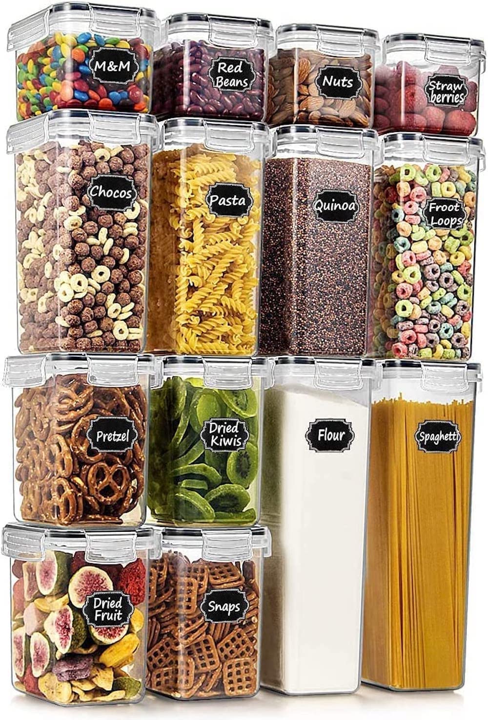 Large Cereal Storage Containers Set (2.5L) - BPA Free Plastic Food Containers with Airtight Lids - 8 Reusable Labels & 1 Marker Included - Ideal for Dry Food, Pasta, Sugar, Flour - Pack of 6