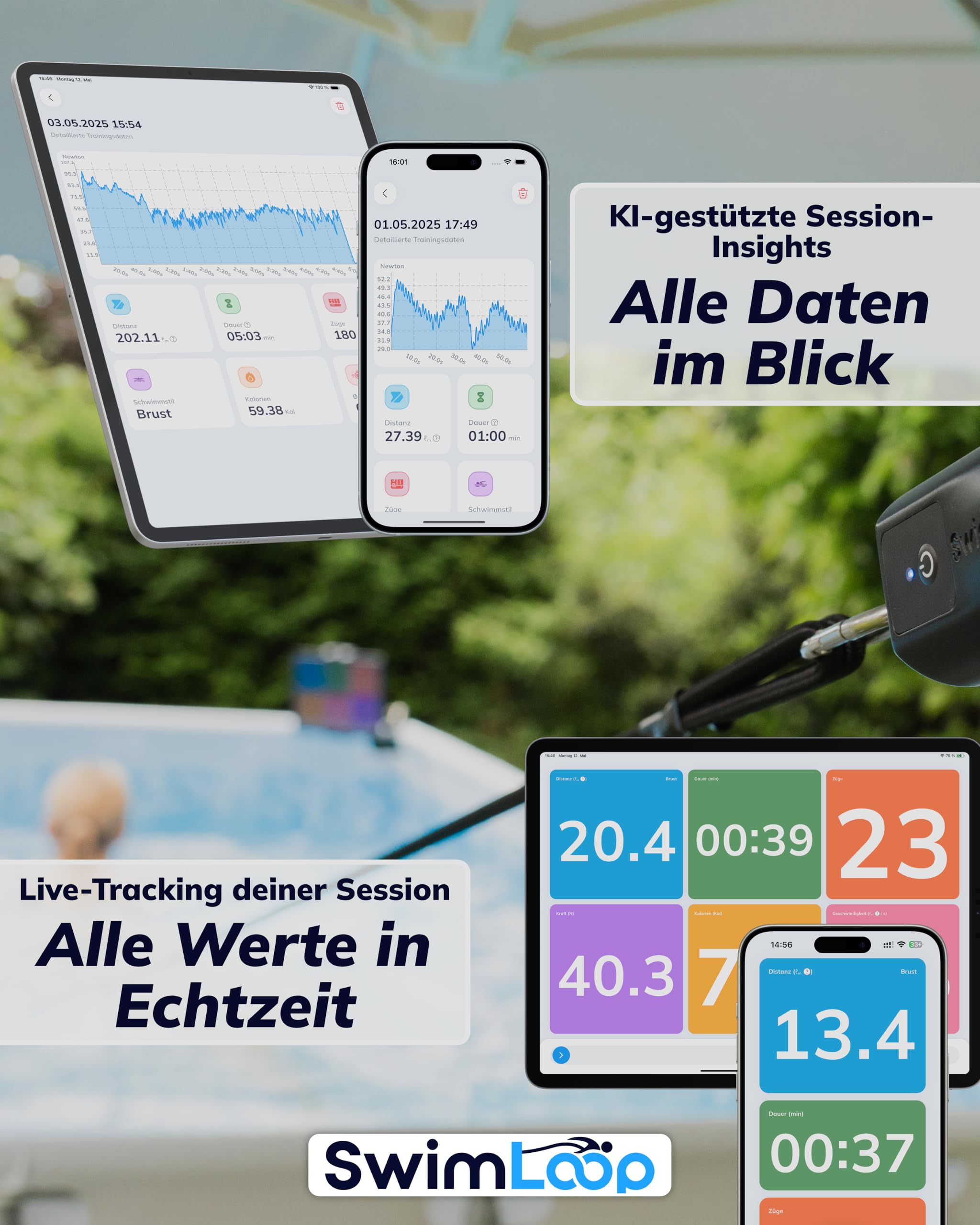 Aktivitätstracker Top Schwimmtrainer für zu Hause, Widerstandstraining, stationäres Schwimmen, Schwimmband als Alternative zur Gegenstromanlage