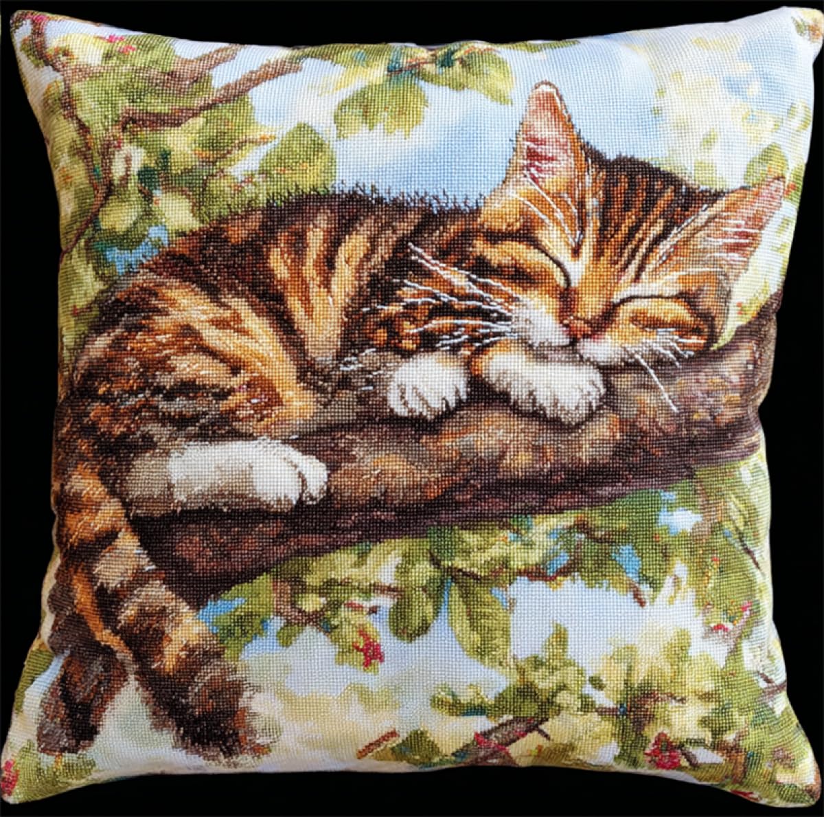 Rkflgew B Diy Latch Hook Cushion Kits Cat Animal On Tree Pillow Cover Diy For Teenager Eginner And Adults Family Friends Needlework Crafts Atch Hook Set 43X43cm