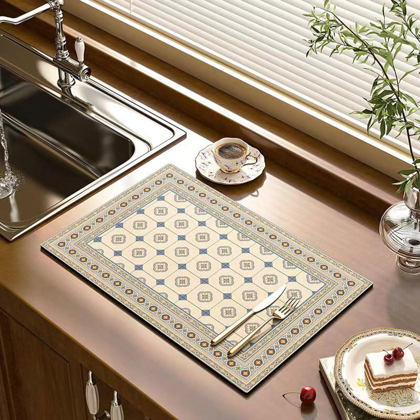 Coffee Maker Mat For Countertop,Absorbent Dish Drying Mat,Heat Resistant Pad,Hide Stain,Anti-Slip Rubber Backed,Coffee Bar Accessories,Fit Coffee Pot Espresso Machine,Table Mat For Kitchen