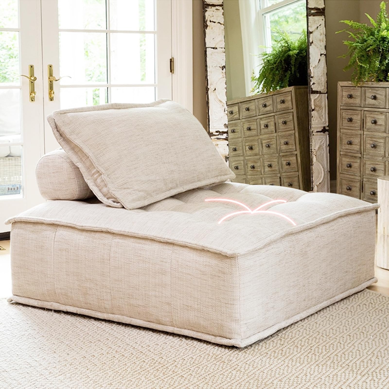 WENBO HOME Modern Simple Sofa Fabric Square Lazy Sofa Single Sofa Sofa Shair Leisure Chair Suitable for Living Room, Bedroom, Balcony (105 * 105cm)