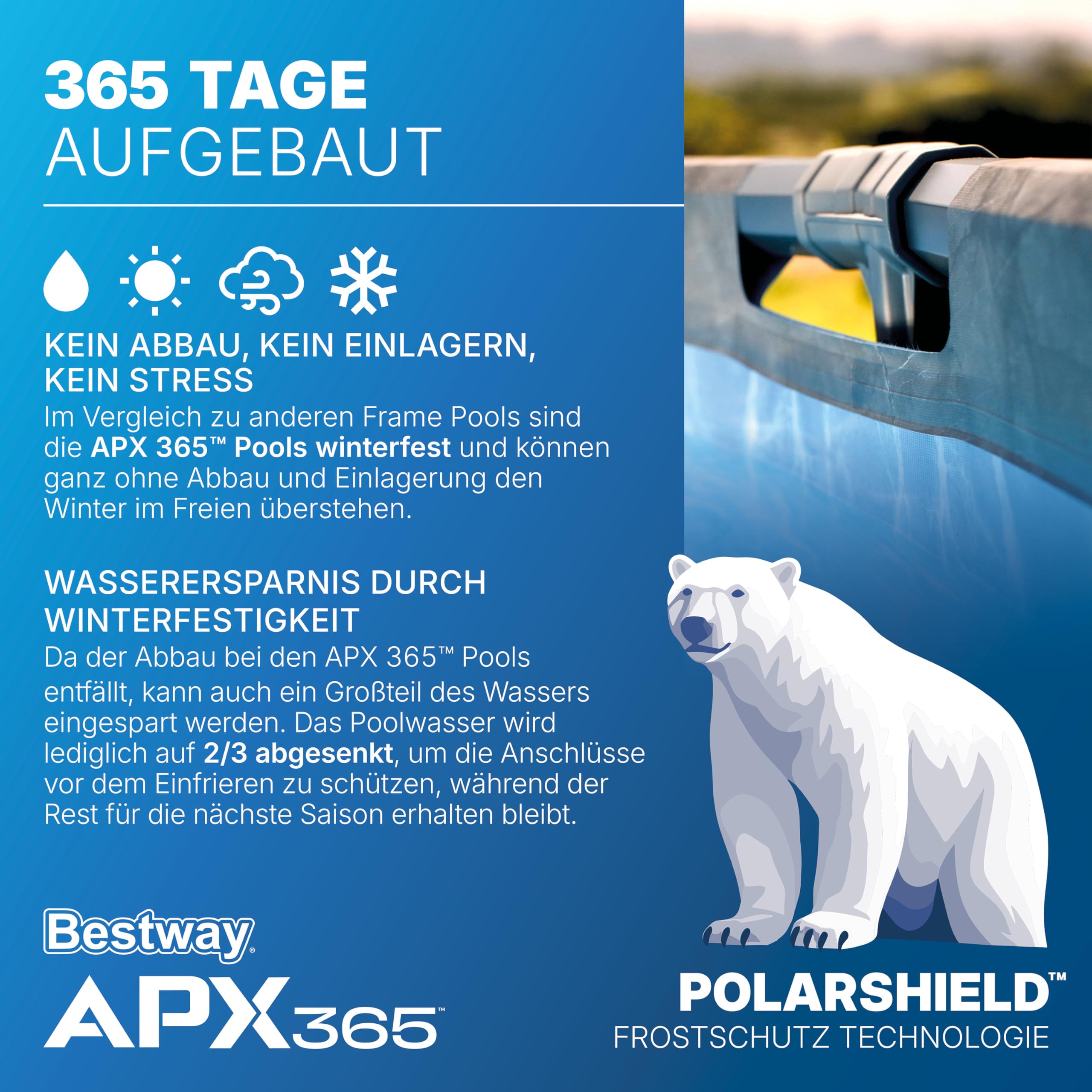 Bestway APX365 Winterfestes Frame Pool Set, Ø 671 x 132 cm, 40.377 Liter, Sandfilteranlage, Korrosionsbeständiger Stahlrahmen, ClickConnect System, Sicherheitsleiter, Abdeckplane, Filterbälle