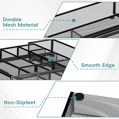 Miniatura 6 de Paquete de 2 bandejas organizadores de cajones de escritorio expandibles con 10 compartimentos ajustables, organizador de cajones de oficina de 2