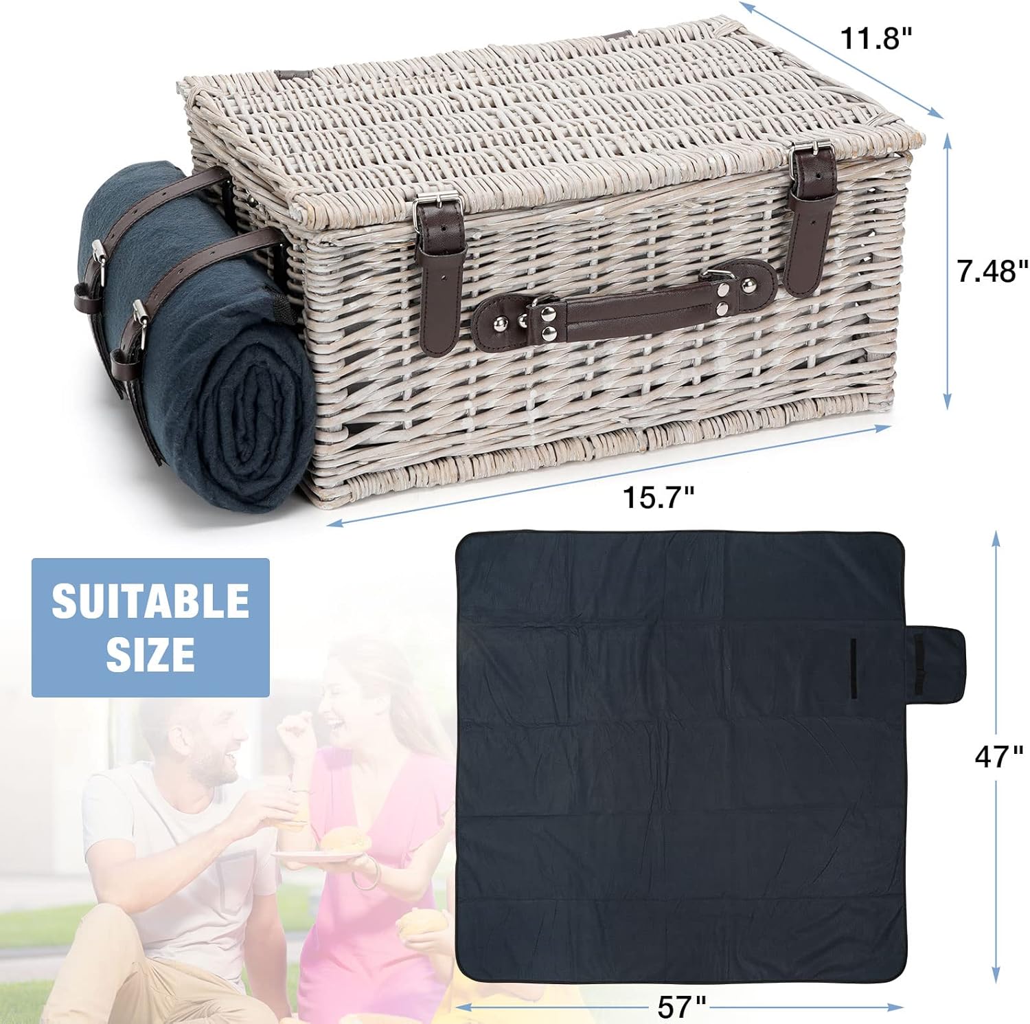 Picnic Basket Sets for 2 Persons with Insulation Cooler,Waterproof Picnic Blanket, Tableware for Family,Party,Outdoor Living,Camping Gift - Image 2