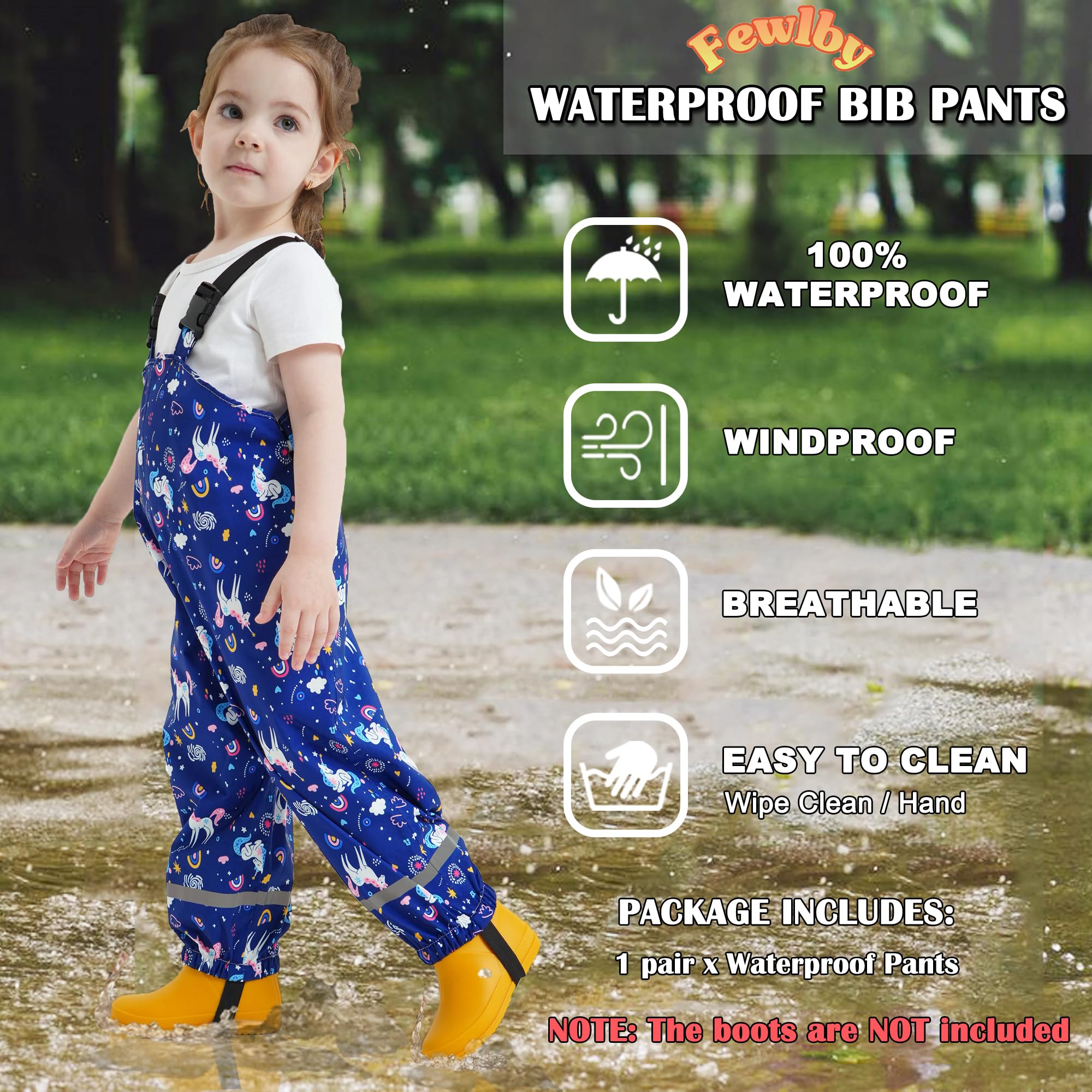 Pantalon Imperméable Filles, Pantalon de Pluie Enfant Salopette de Pluie Combinaison de Pluie Réutilisable Vêtements de Pluie