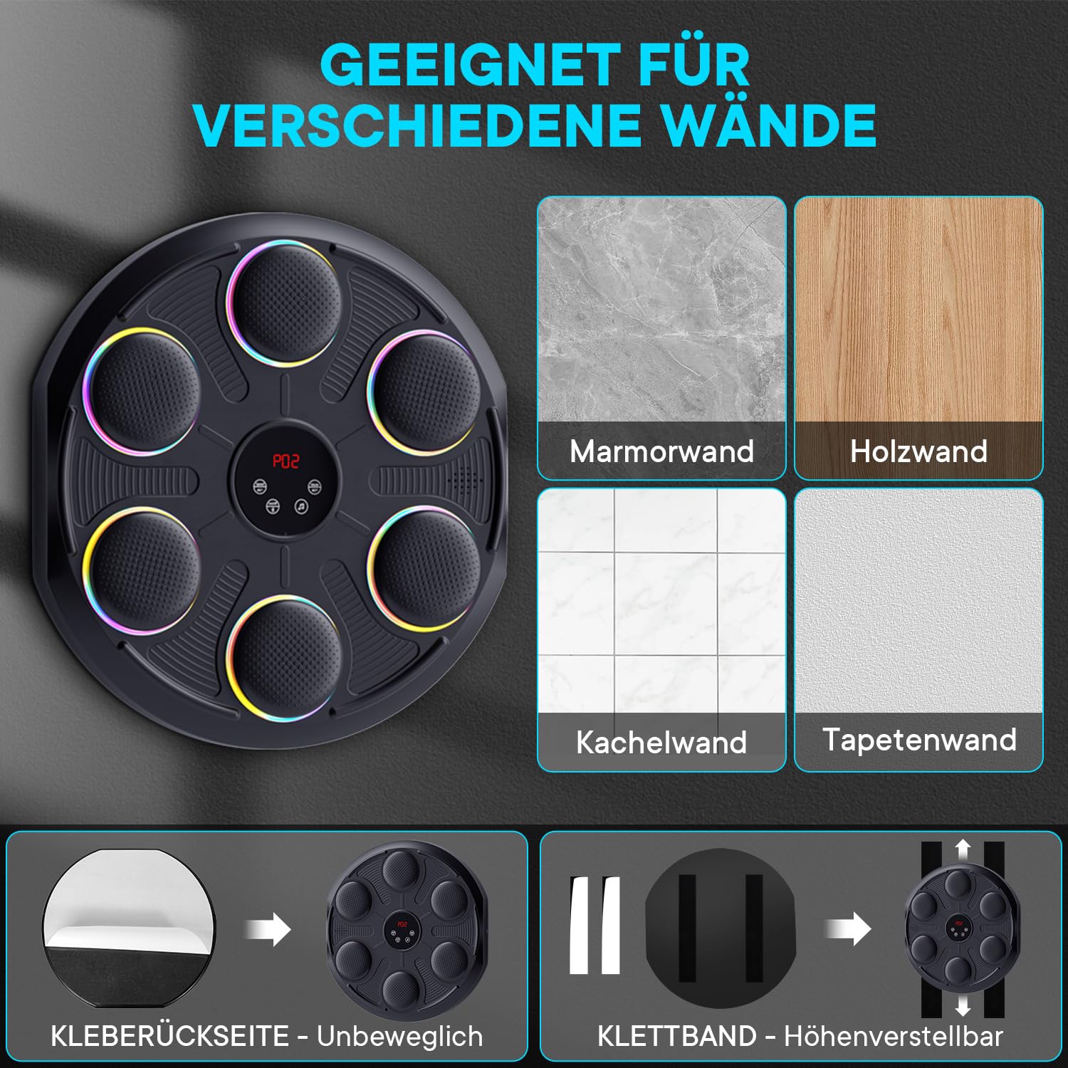 Music Boxing Machine, LED Elektronische Musik Boxing Machine mit MMA Boxhandschuhen, 12 Geschwindigkeitsmodi und Zählmodus Boxing Machine Unterstützt Bluetooth für Kinder und Erwachsene
