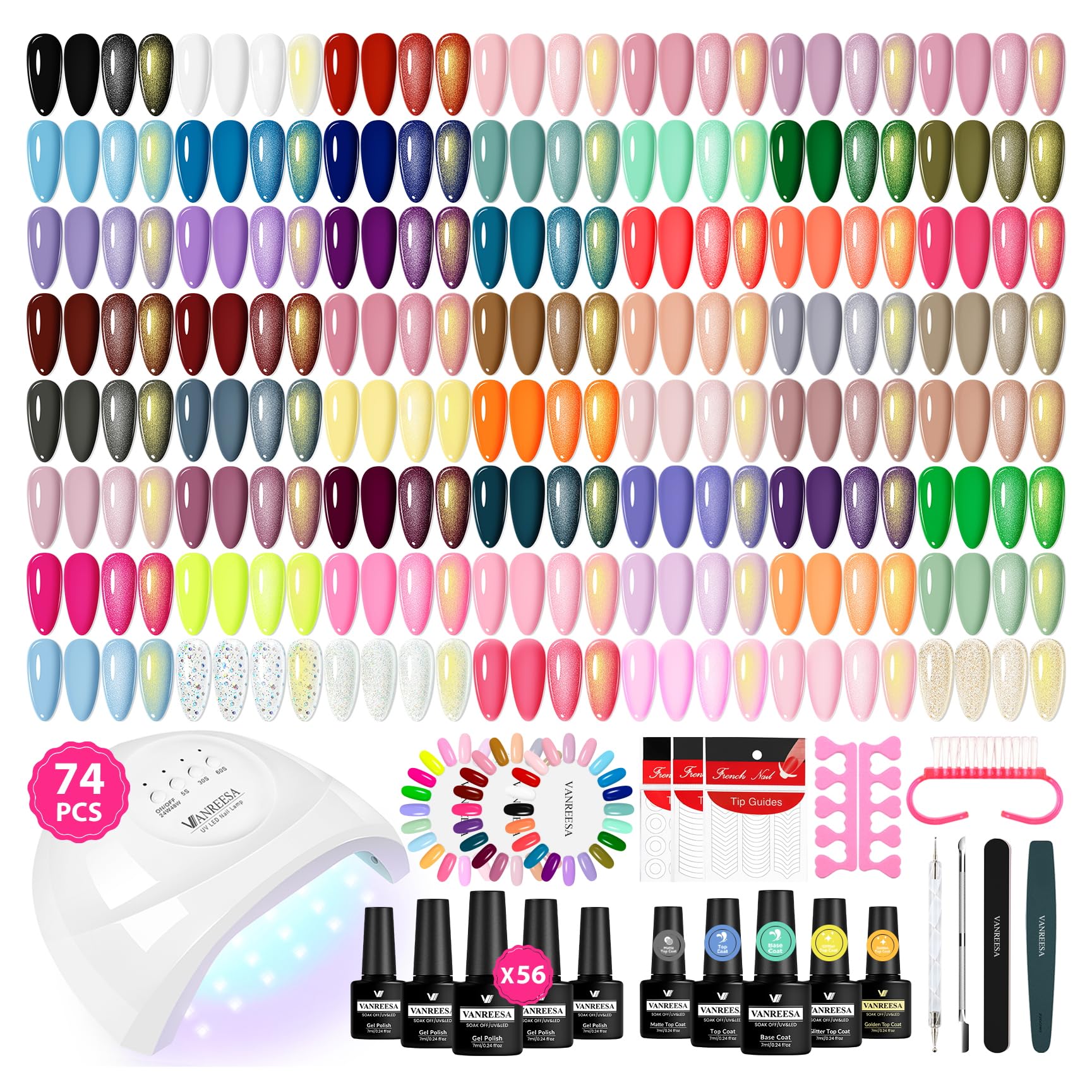 Amazon.com : VANREESA Gel Nail Polish Kit with U V Light 74 Pcs