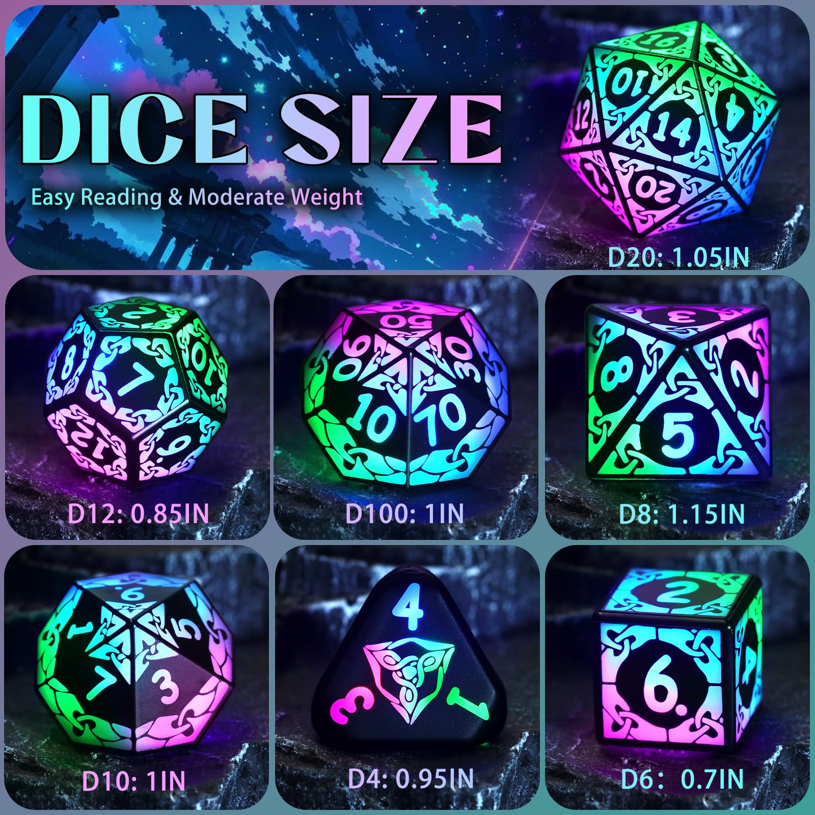 Set Dadi D&D per Dungeons and Dragons Dadi DND Luminosi Ricaricabili con Scatola di Ricarica Dadi Poliedrici LED Dice DND Dice Set (Colorful-Shackles)