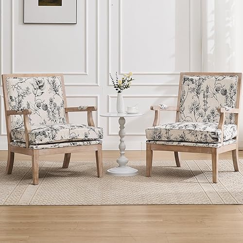 Miniatura 9 de Silla decorativa floral moderna de mediados de siglo, sillas de sala de estar tapizadas de tela, silla de lectura con marco de madera maciza y cojín