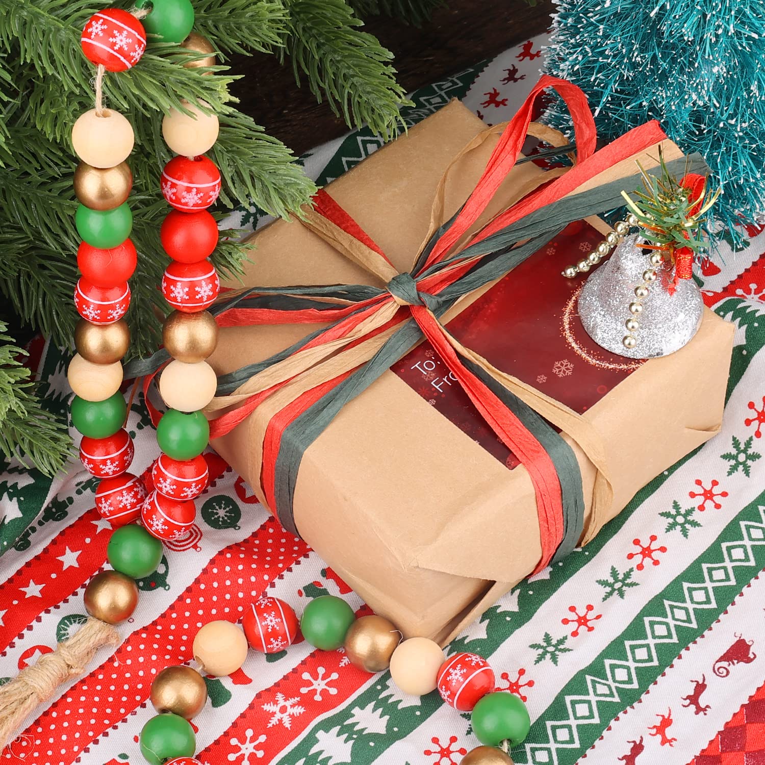 240 Pezzi Perline Legno Natale, 16mm Perline di Legno Colorate con Corda di Canapa da 20m Perline in Legno Natalizie Christmas Decorations per DIY Artigianato Ornamenti Ghirlanda di Natale
