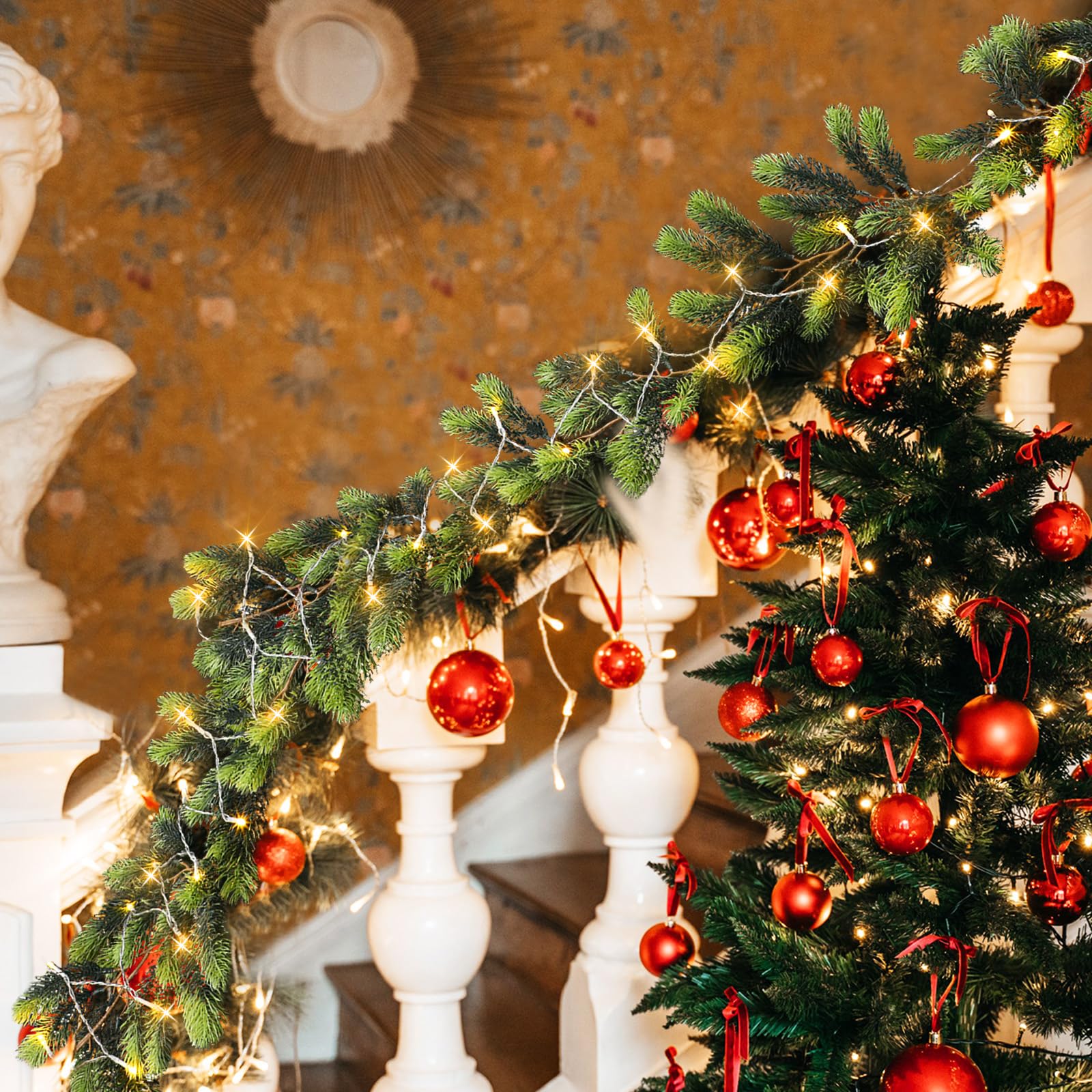 Guirlande De Noël Sapin 2,7m Avec 30 LED - Décorations Fleurs, Boules, Pommes De Pin