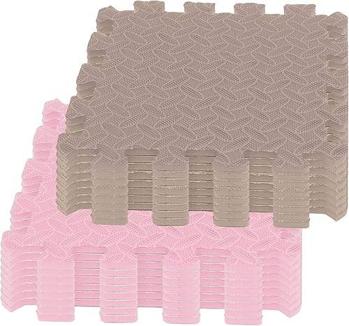 16 alfombrillas de juego entrelazadas para bebé, almohadillas de espuma de colores para niños (11.8 x 11.8 x 0.4 in, rosa + café)