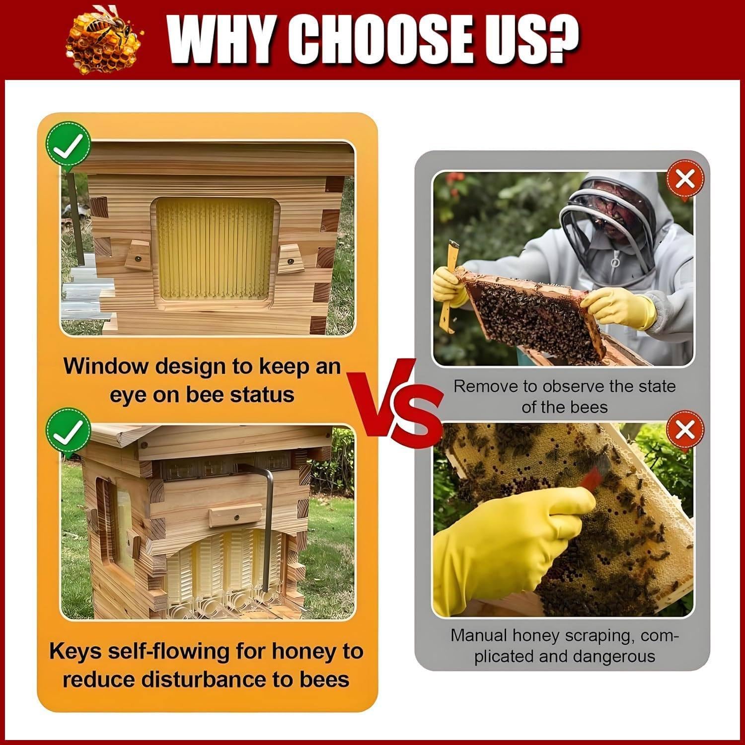 Kit de iniciación de colmena de abejas, recubierto de cera de abejas con marcos y base encerada, juego de caja automática de colmena para una fácil apicultura, completo para principiantes