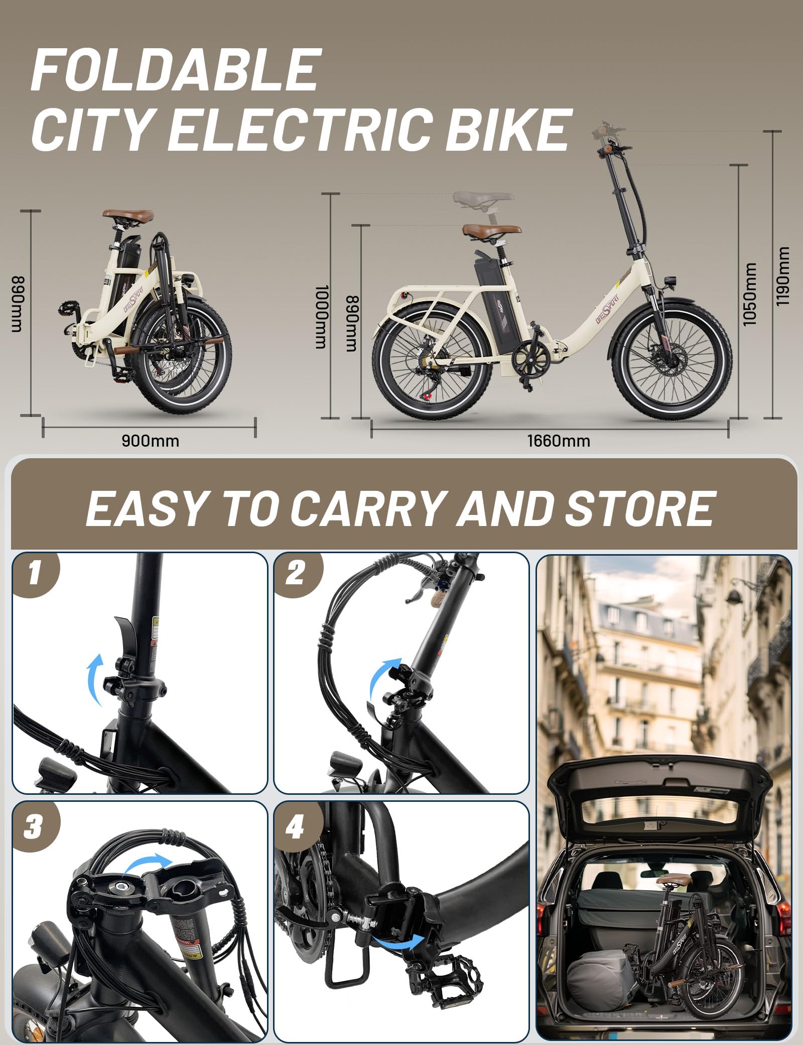 ONESPORT OT16-2 Klapprad E-Bike, E Bike 20 Zoll mit 250W Motor und 48V 17Ah Abnehmbaren Akku, Geschwindigkeit 25km/H, LCD-Display und Bluetooth Connect, Fahrrad Elektro Für Stadtpendler