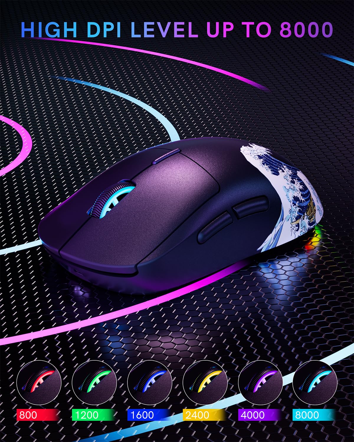 G57 Kabellose Gaming Maus, 8000 DPI 80g 2.4G/Bluetooth/USB-C Wiederaufladbare Kabellose Maus mit 5 Programmierbaren Tasten für PC/Mac, Schwarz