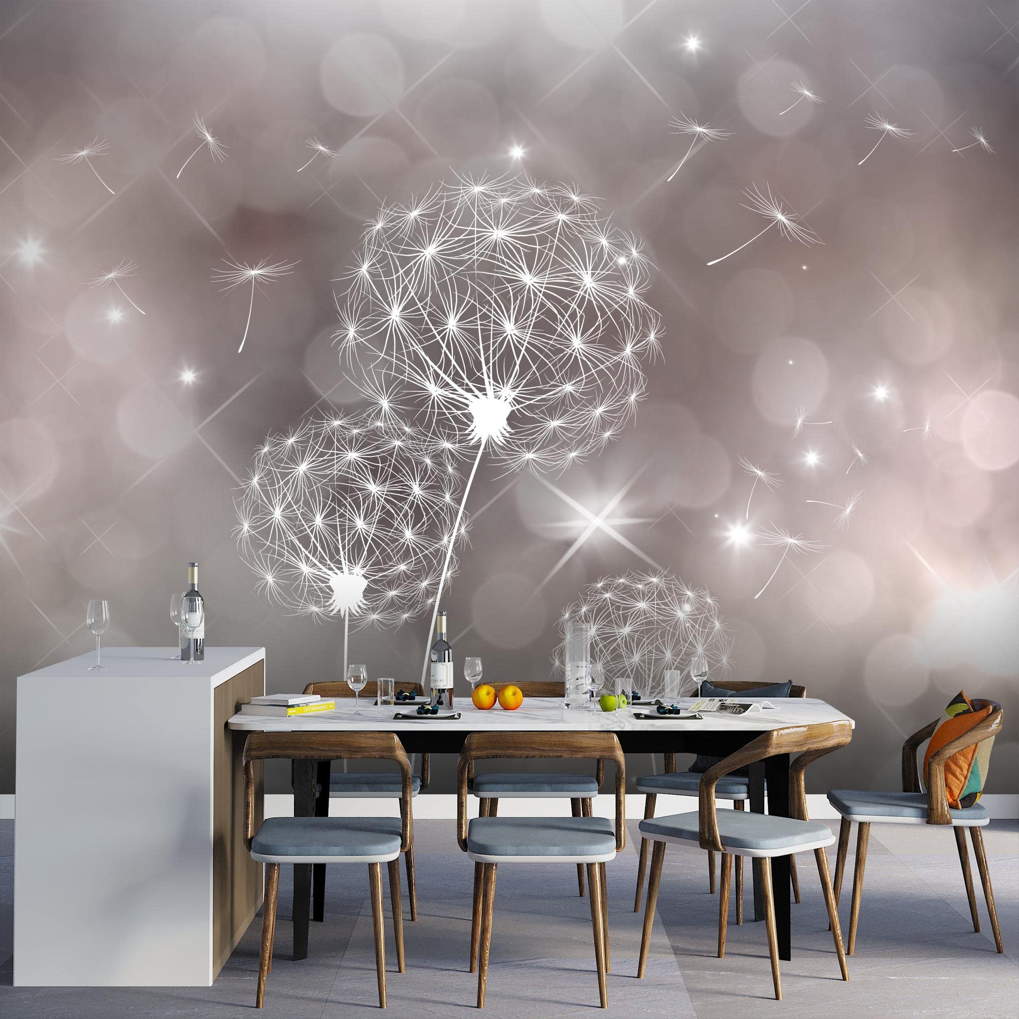 Runa Art Carta da parati fotografica 396 x 280 cm Denti di leone astratta | Vello Decorazione Murale Soggiorno Camera Da Letto | Manifattura tedesca | grigio Beige 9174012a