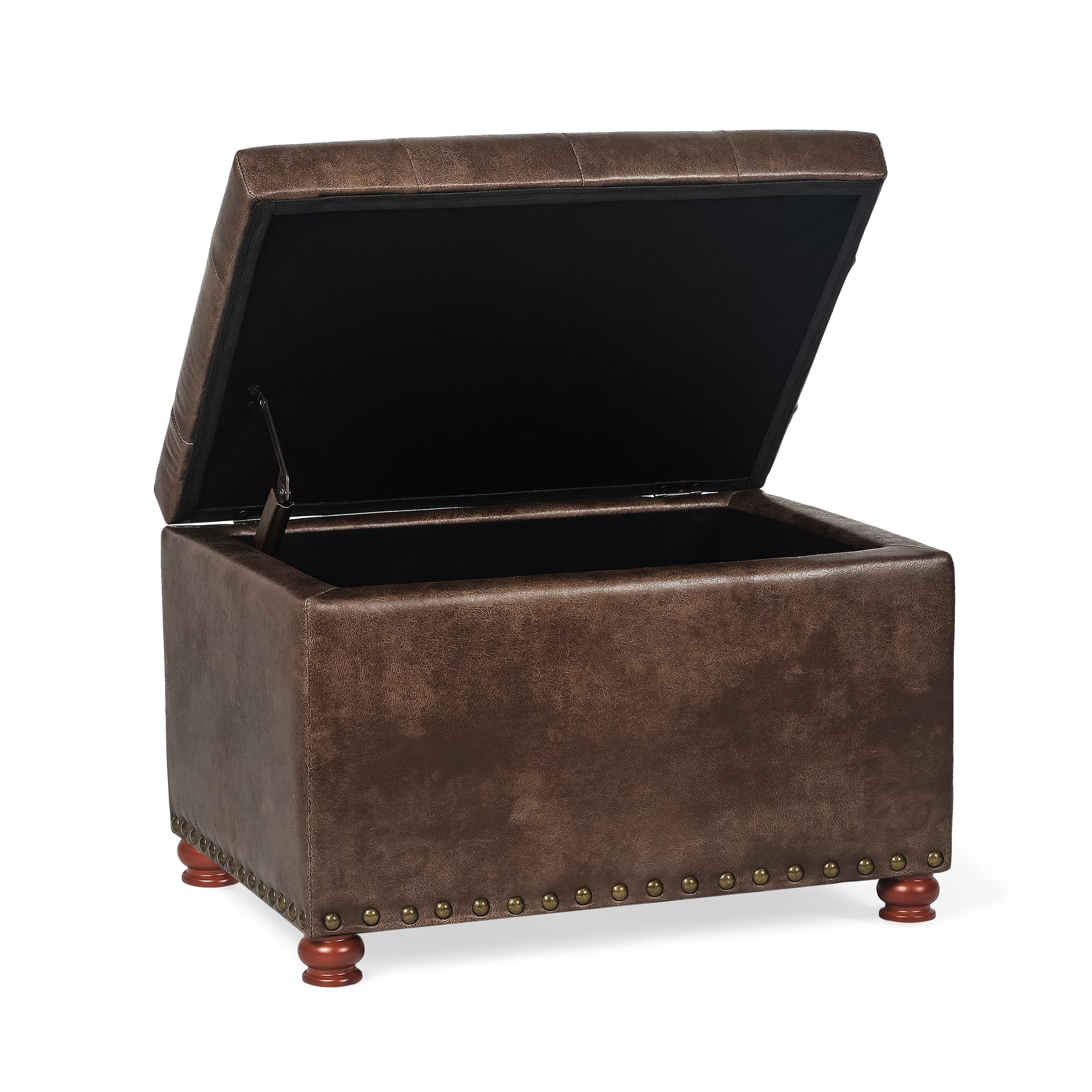 Furnistar 24 Inch Storage Ottoman Leather Bench Foot Rest Stool for Bedroom Living Room，Light Coffee