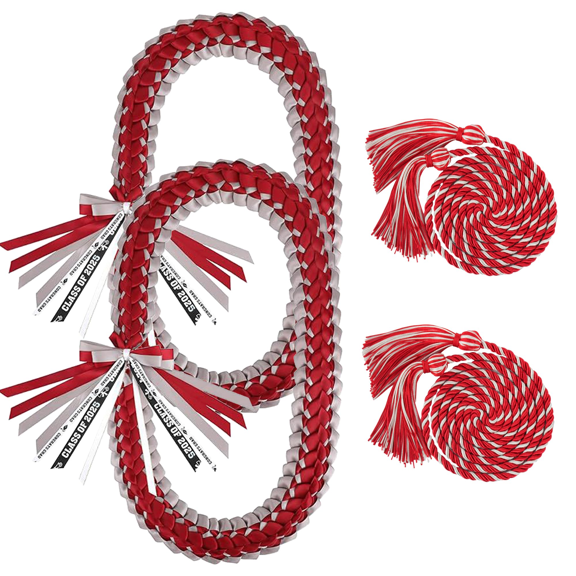 Graduation Leis and Graduation Honor Cords Class of 2025 Ribbon Lei Necklace Braided Necklaces Gift for Student Gifts Party Supplies