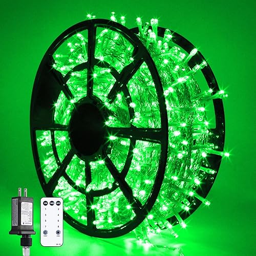 JMEXSUSS 600 luces LED verdes, cadena de luces para el día de San Patricio, 8 modos, luces de Navidad verdes, alambre transparente, impermeable,