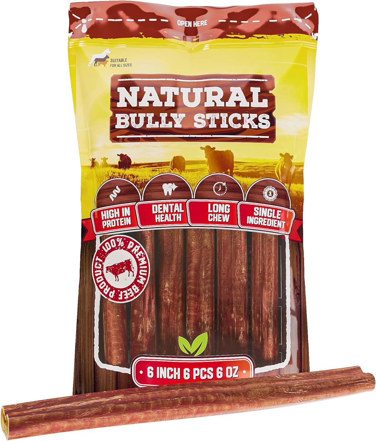 Natural Bully Sticks for Dog, Single Ingredient 100 Natural Beef, High Protein