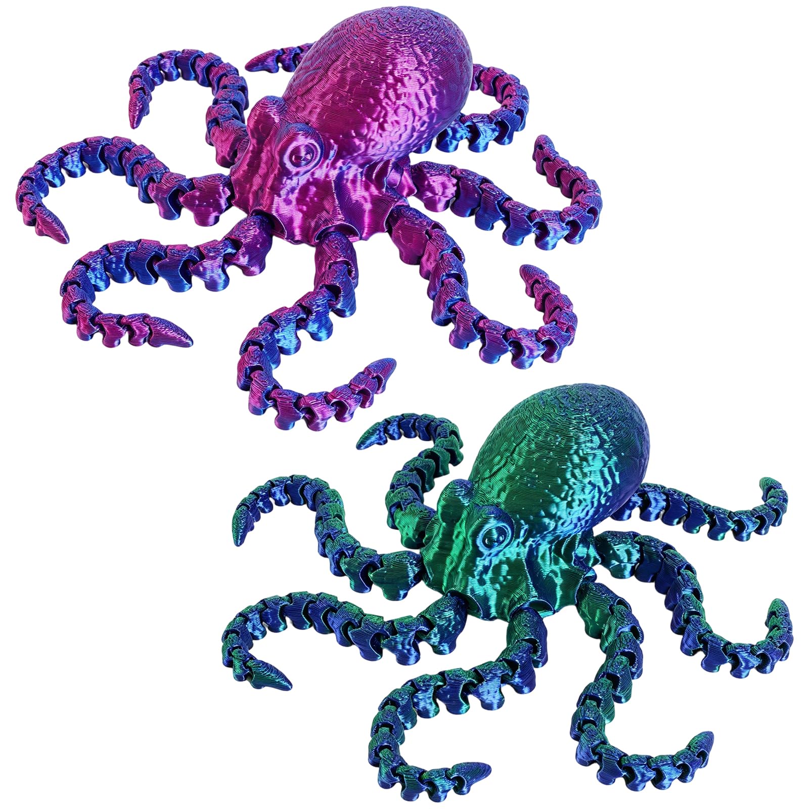 TUBAWD 2Pcs 3D Printed Octopus, Vibrant Green and Purple Pair, 3D Printed Animals Collection, Decorative Desktop Figures, Unique Gift Set for Display