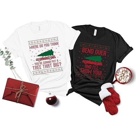Funny Couples Ugly Christmas Sweatshirts "Bend Over and I'll Show You His and Hers"