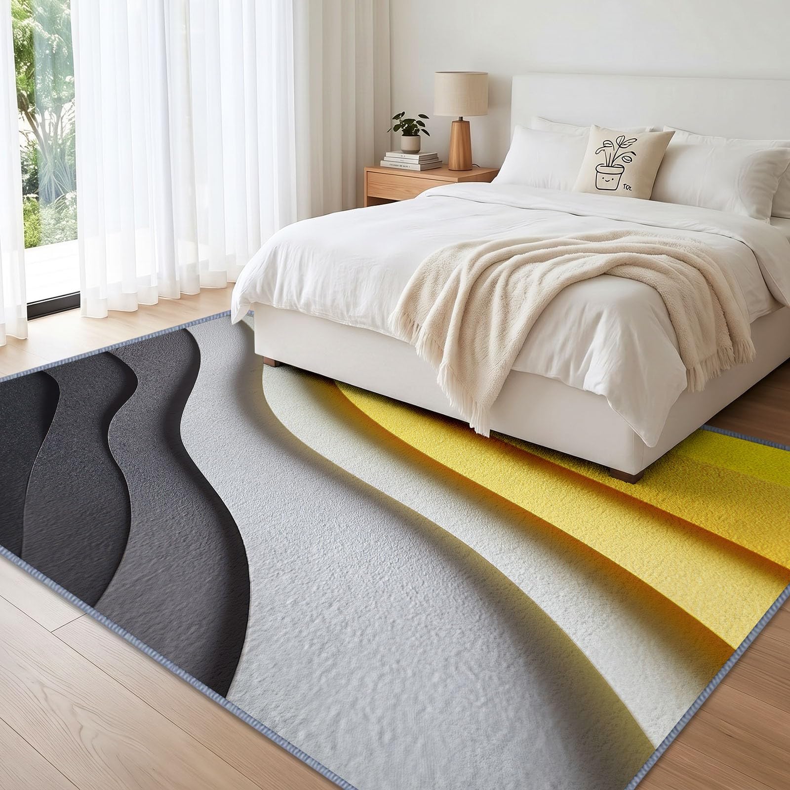 Duży abstrakcyjny dywan do cięcia papieru 3D do salonu 160 x 230 cm, antypoślizgowy dywan szary antracytowy zakrzywione miękkie krótkie włosie można prać w pralce do sypialni, jadalni, łazienki