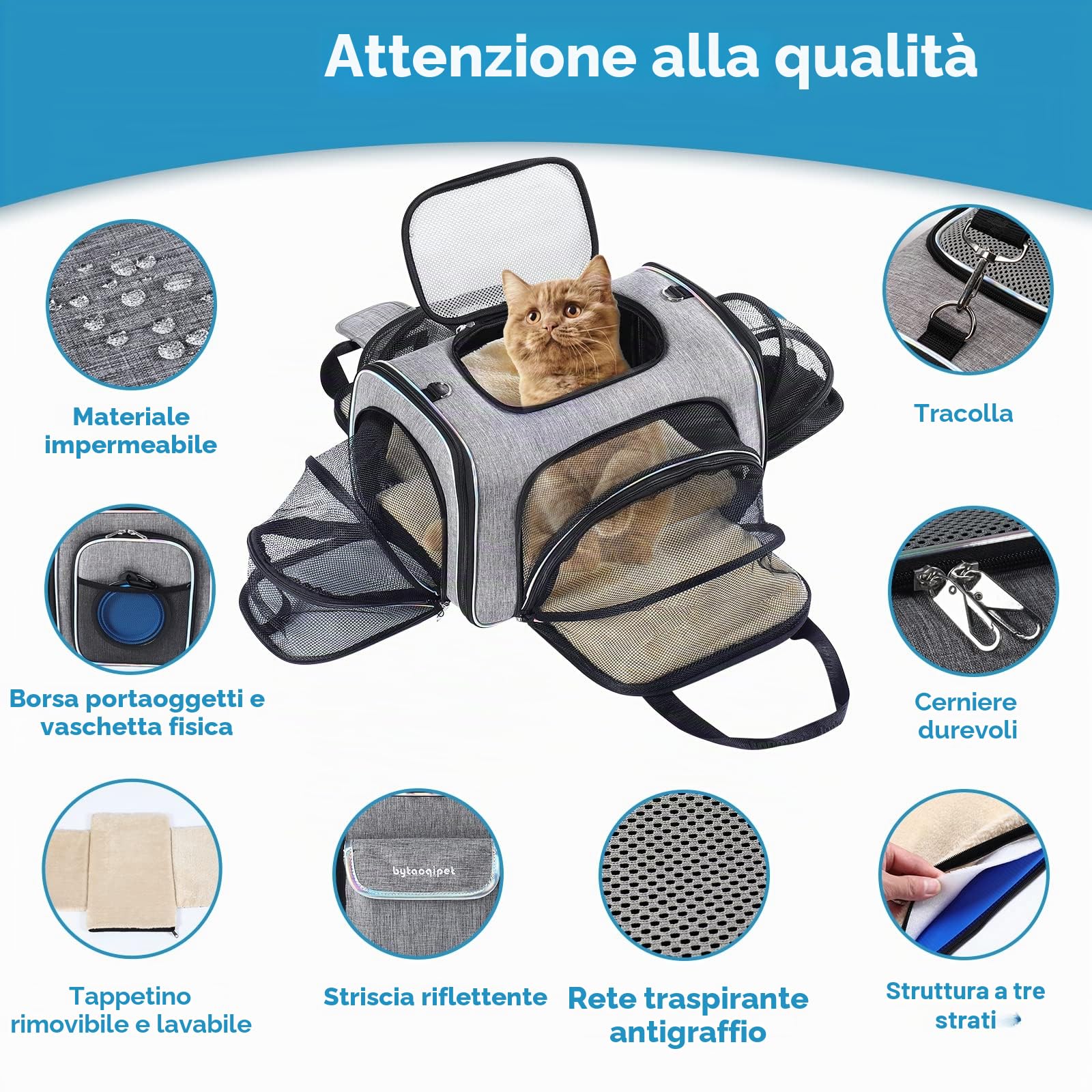 Borsa da Trasporto per Gatti - Trasportino Rigido Omologato IATA per Gatti a 4 Lati - Borsa da Viaggio per Gatti Espandibile per Viaggi in Aereo
