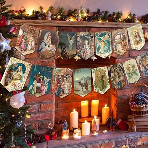 Decoraciones navideñas vintage de Jesús, pancarta de Navidad de Santa Natividad tradicional para Navidad, fiestas, chimeneas