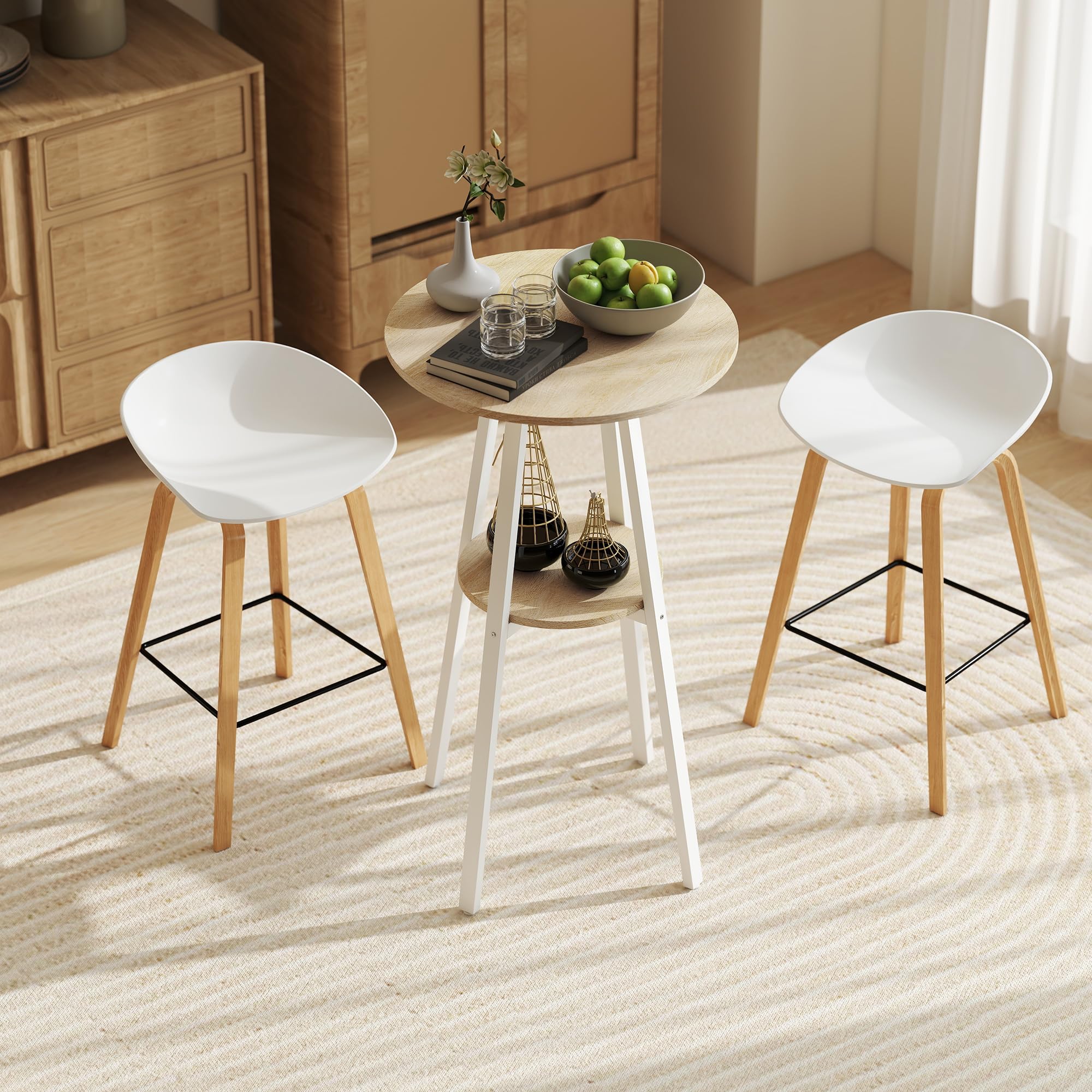 HOMCOM Tavolo Bar Rotondo con Mensola Ø55x95 cm Color Legno e Bianco