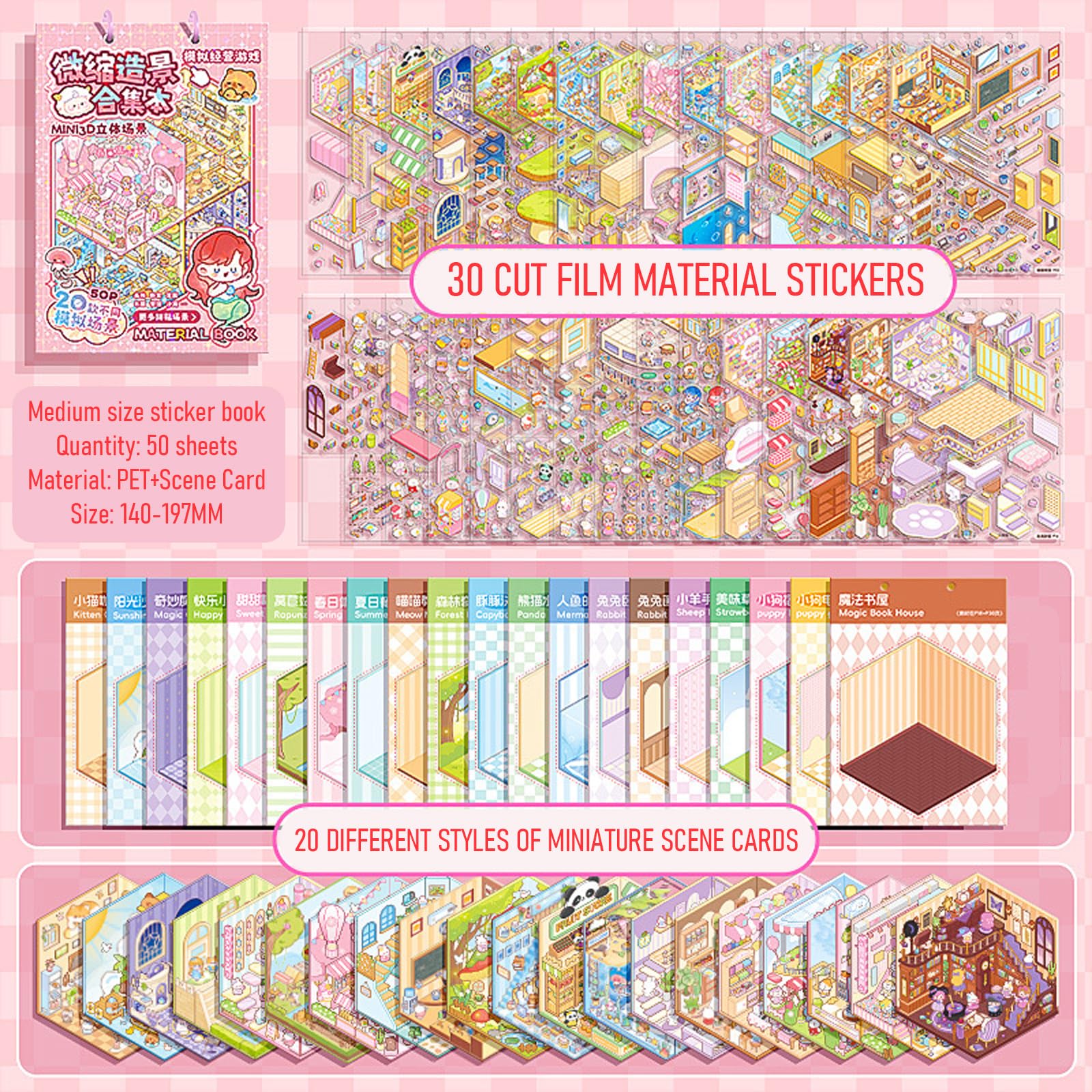 Set 40 Adesivi 3D Scene In Miniatura - Stickertransfer Per Decorazione Con Pinzetta, Tema Casa E Giardino, Antistress