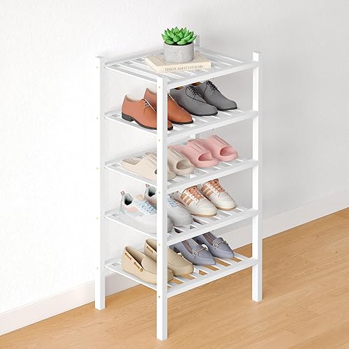 Miniatura 21 de Smiry Zapatero de bambú para clóset, organizador de zapatos apilable de 4 niveles largo de madera, estante de almacenamiento de zapatos Negro