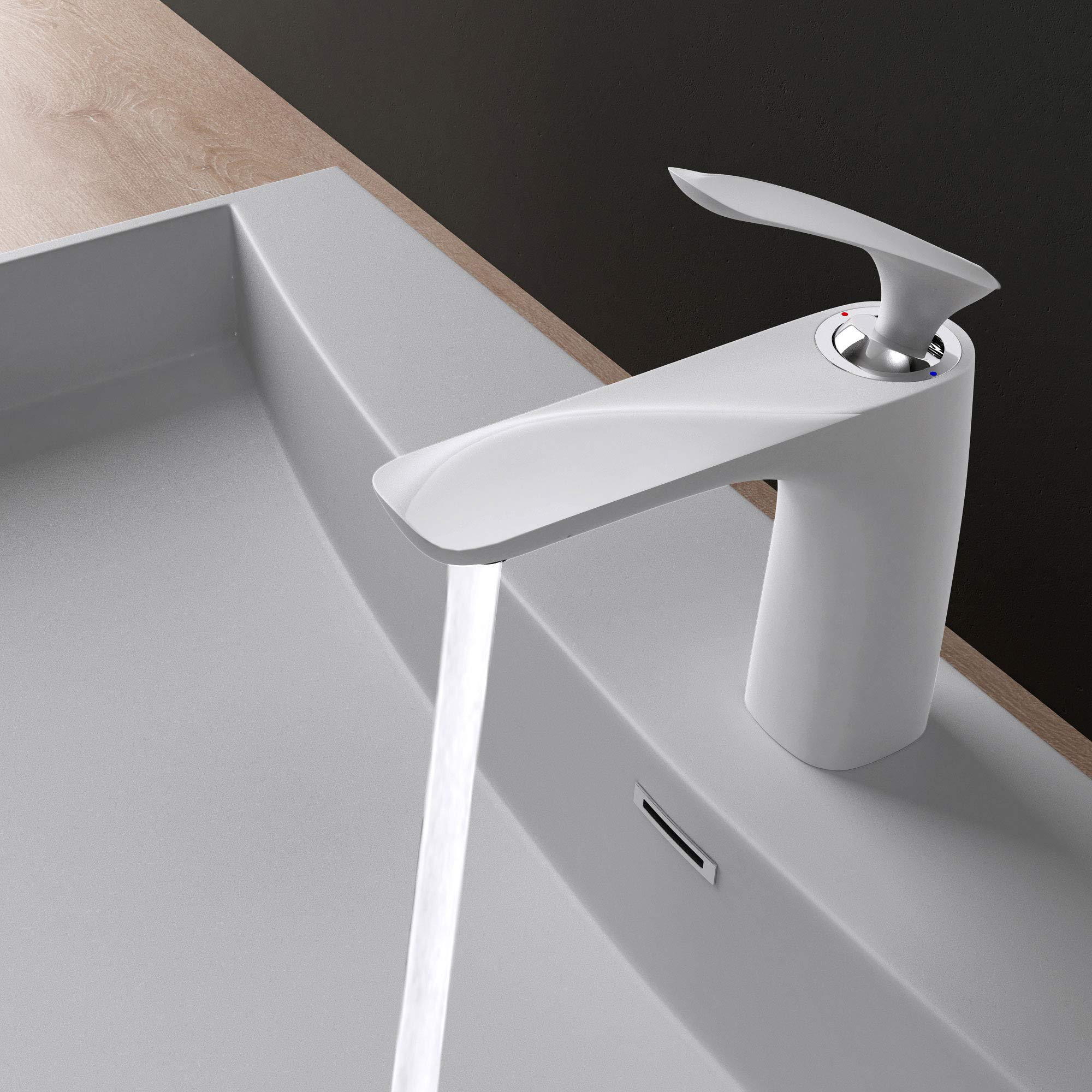 Mai & Mai Rubinetto Miscelatore Monocomando, Rubinetto Bagno Lavabo Bidet Lavandino16.5cm WAM-7201 Bianco