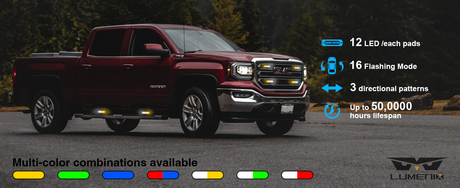 Construction Lights For Trucks LUMENIX White Amber LED Strobe Light Kit -  8PC Surface Mount Warning Lights With Controller For Trucks LED Strobe  Lights, image size:1464x600