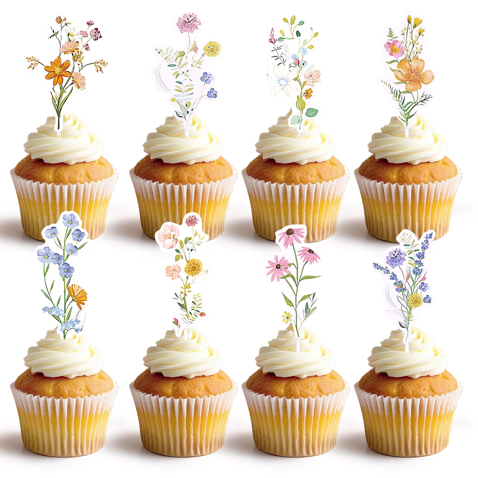36 PCS Wildflower Cupcake Toppers - Floral Birthday Party Decor, Baby Shower & Girls Party