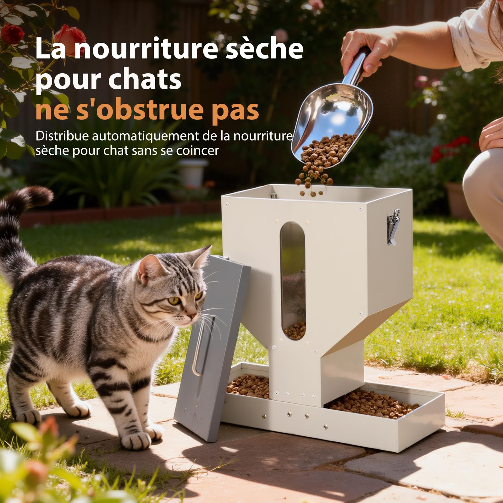 Distributeur Croquettes Chat Automatique, Gamelle Métal, 10L | Mangeoire à 2 Bols, Pour Plusieurs Chats et Petits Chiens, Solide, Simple à Nettoyer