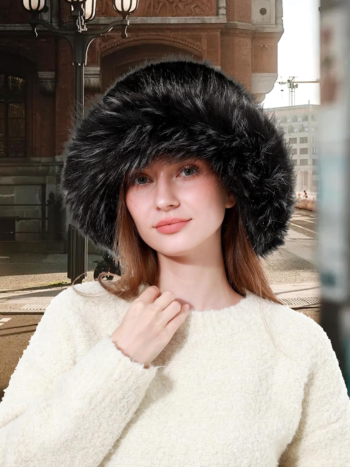LA CARRIE Fuzzy Winter Faux Fur Bucket Hats for Women Wide Brim Fluffy Warm Fisherman Cap for Ski Snow - Image 6